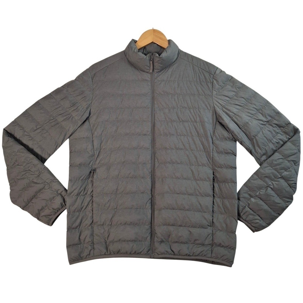 Uniqlo Ultra Light Down Jacket Mens Medium Grey Puffer Full Zip Water Repellent
